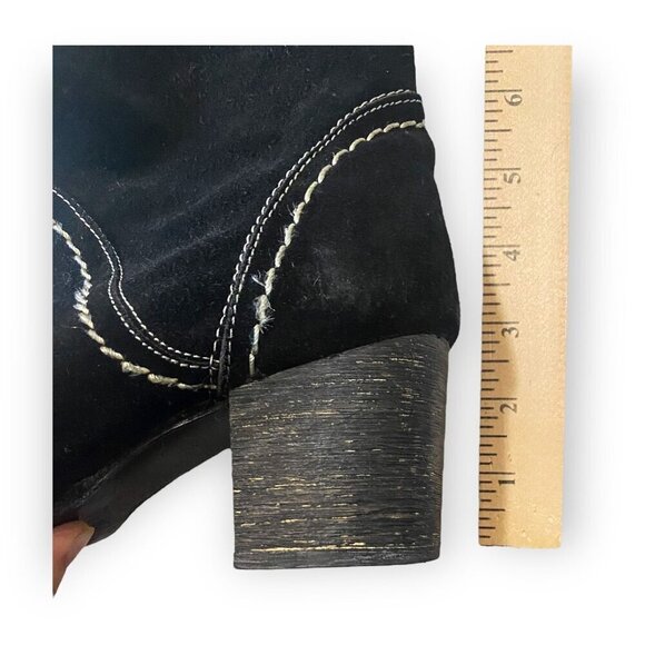 Bed Stu Black Suede Mid Calf Boots, chunky heel, Size 6 - Picture 13 of 16